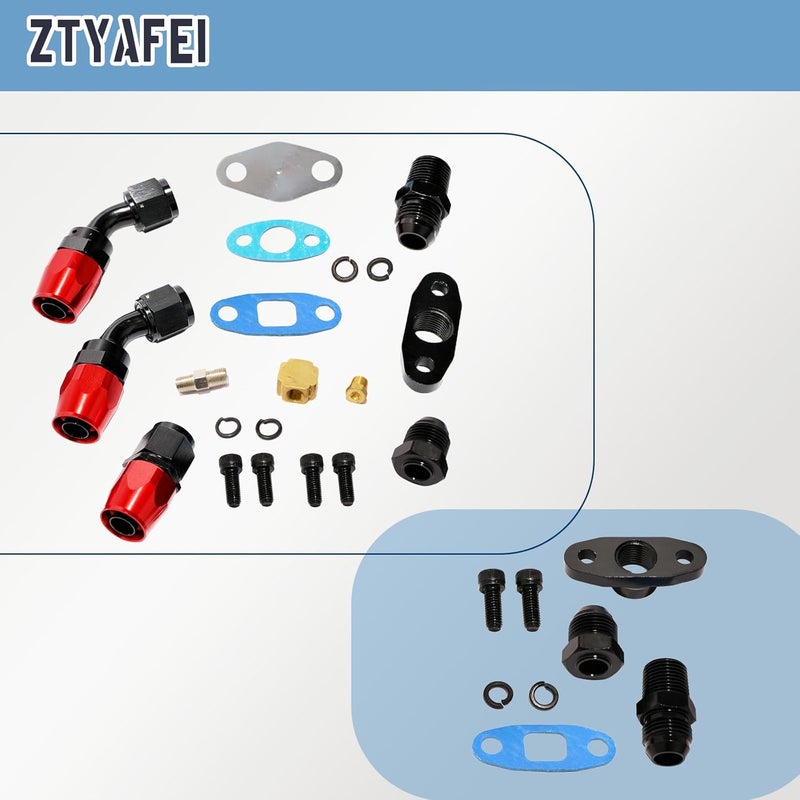 ZTYAFEI Universal Turbocharger Oil Feed and Drain Return Line Kit-Compatible with T3 T4 GT35 T70 T66 T61 T60 T04E T04 GT32 GT40 GT42 GT4088R GT4049R GT42R/RS GT4294R GT4202R - Image 4